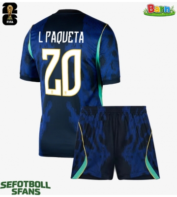 Brasilien Lucas Paqueta #20 Bortaställ Barn VM 2026 Kortärmad (+ Korta byxor)